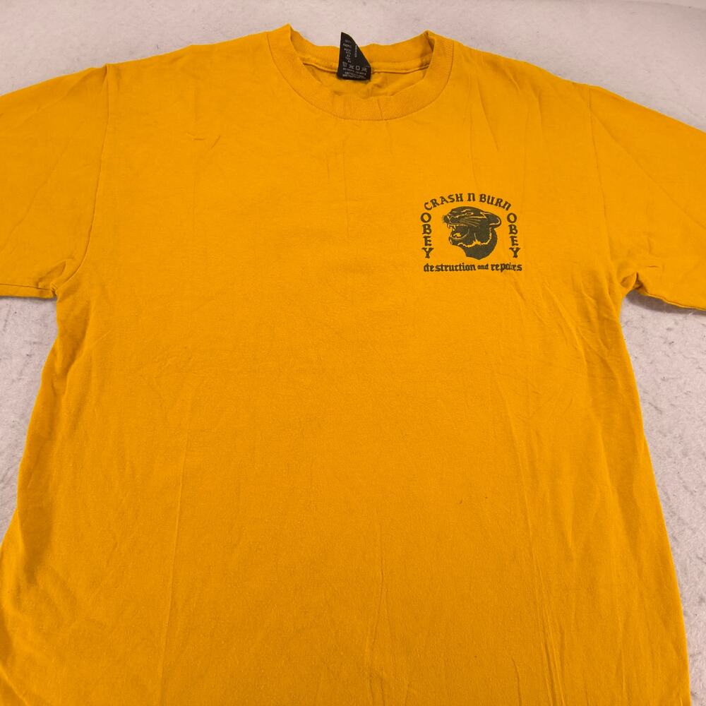 Obey Casual Crew Neck Short Sleeve Graphic Shirt Mens Size Medium M Yellow